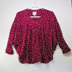 Maeve Linden Burgundy‎ Blouse with Polka Dots